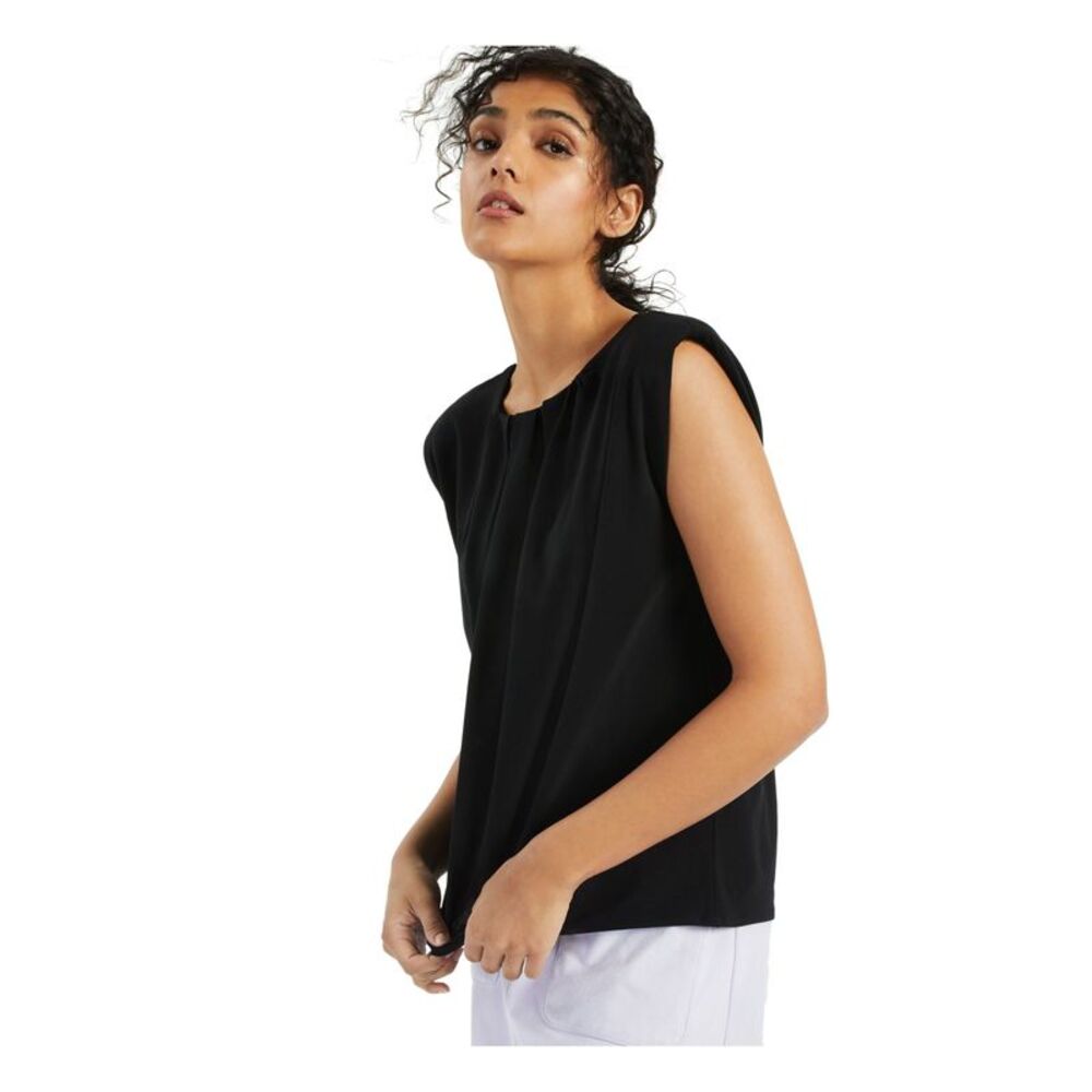 ALFANI Womens Pleated Sleeveless Crew Neck Evening Top